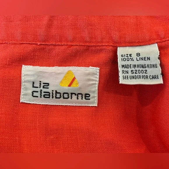 70s LIZ CLAIBORNE LINEN ORANGE SAFARI BLOUSE CASUAL LAGENLOOK WESTERN VIBE SZ S - Picture 7 of 7